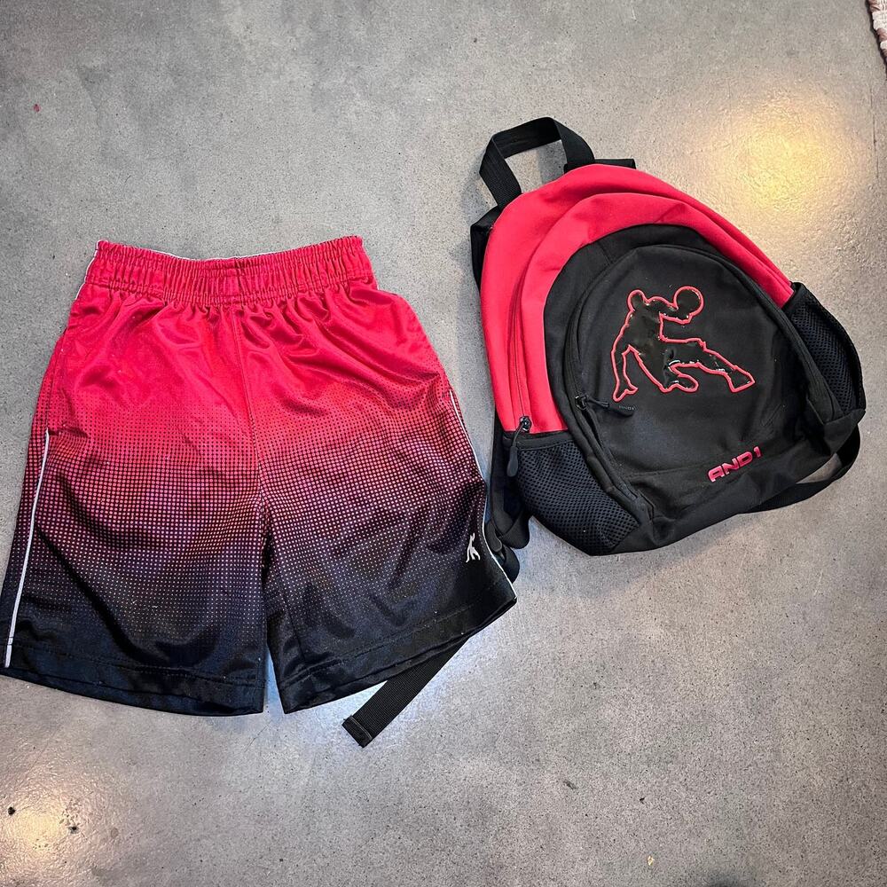 And1 red black basketball shorts athletic toddler boy XS backpack air jordan set